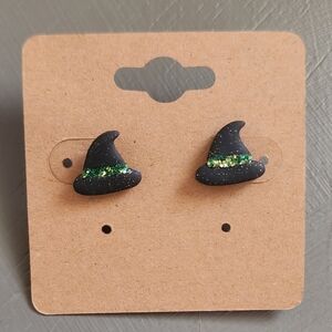 Black Witch Hat Clay Stud Earrings